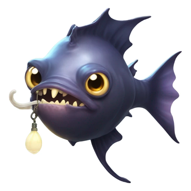Anglerfish with a glowing lure hanging from its forehead, sharp teeth, and big eyes. sticker