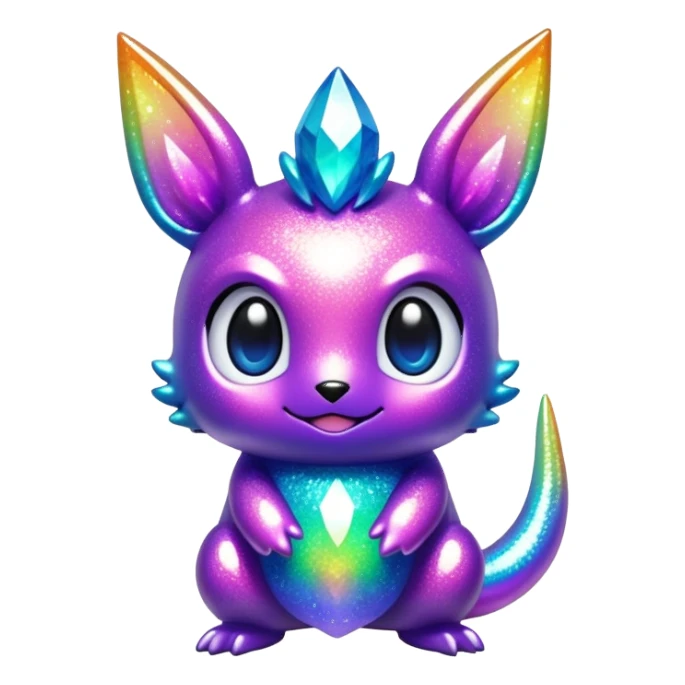 Randomly-colored colorful iridescent sparkly chibi Fakémon-creature sticker