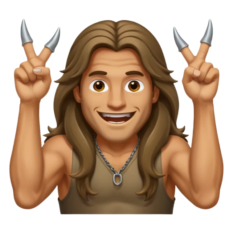 Long haired guy throwing up metal horns sticker
