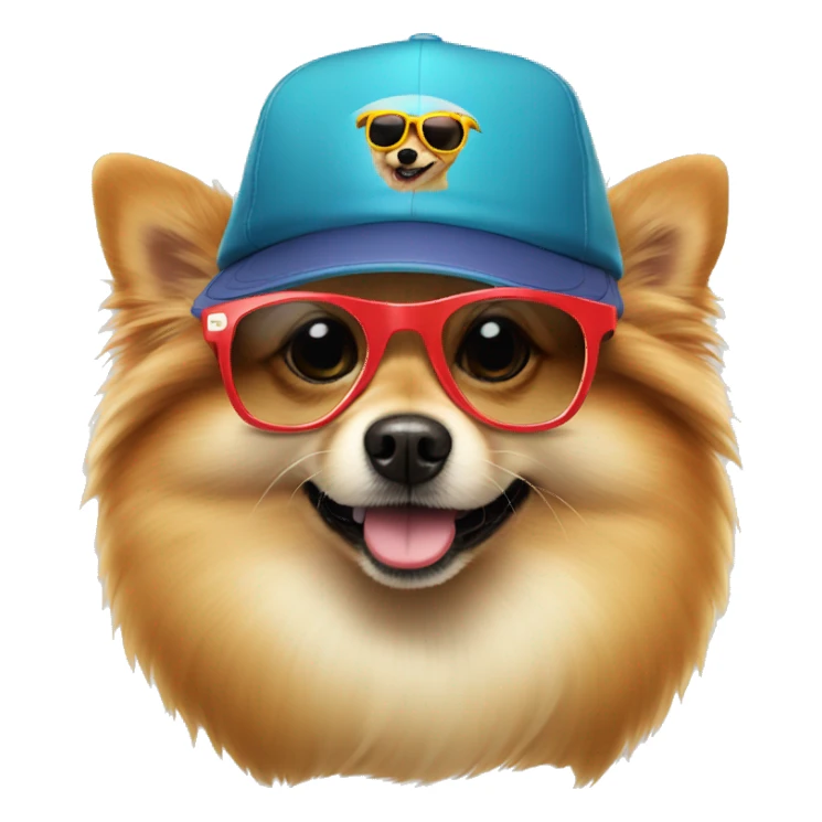 Pomeranion dog whit a cap and sunglasses sticker