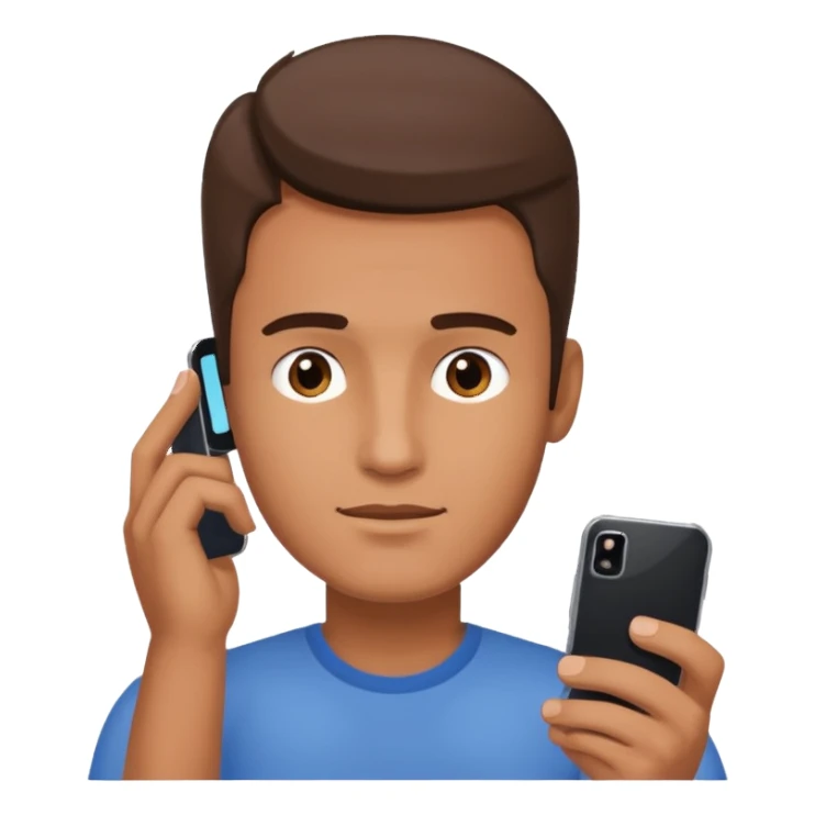 a guy holding a phone horizontally on his forehead like it was a card sticker