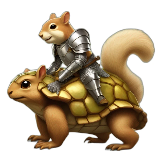 Squirrel form Middle Ages in shiny armor riding on a turtle sticker