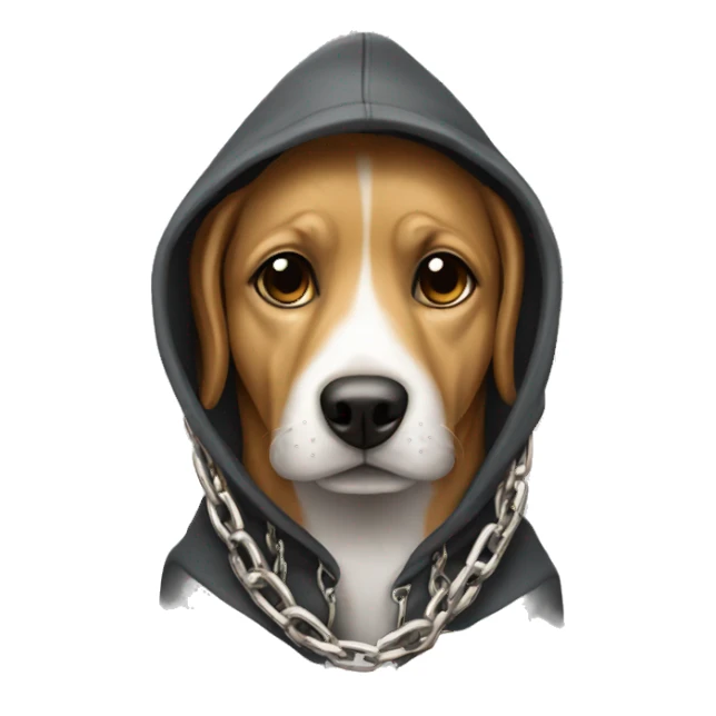 Dog wearing a chain and hat with hoodie sticker