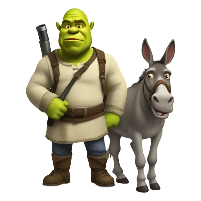 Shrek with bazooka on shoulder pointed at Donkey sticker