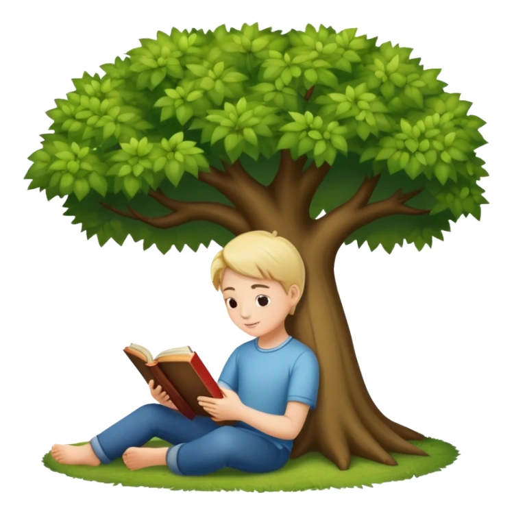 person reading a book under a tree sticker
