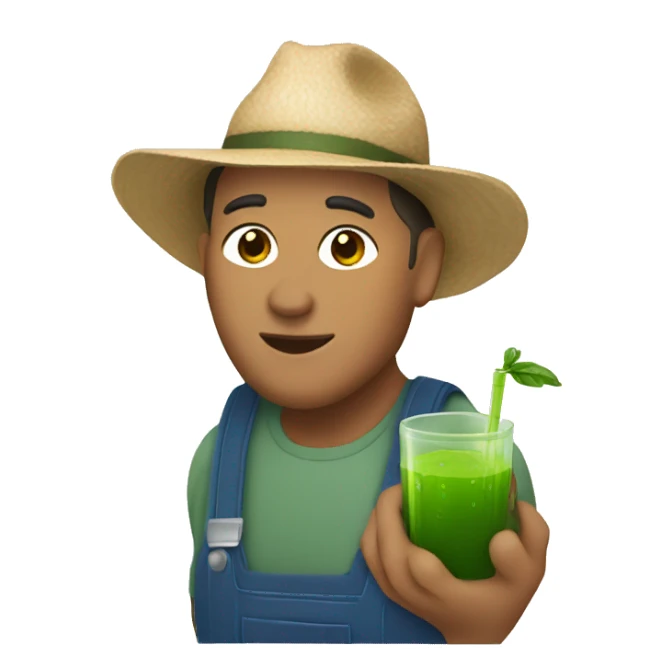 farmer with green juice sticker