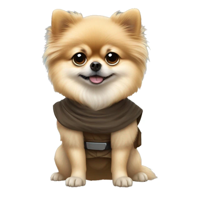 Pomeranian dressed as Luke Skywalker with Groku sticker