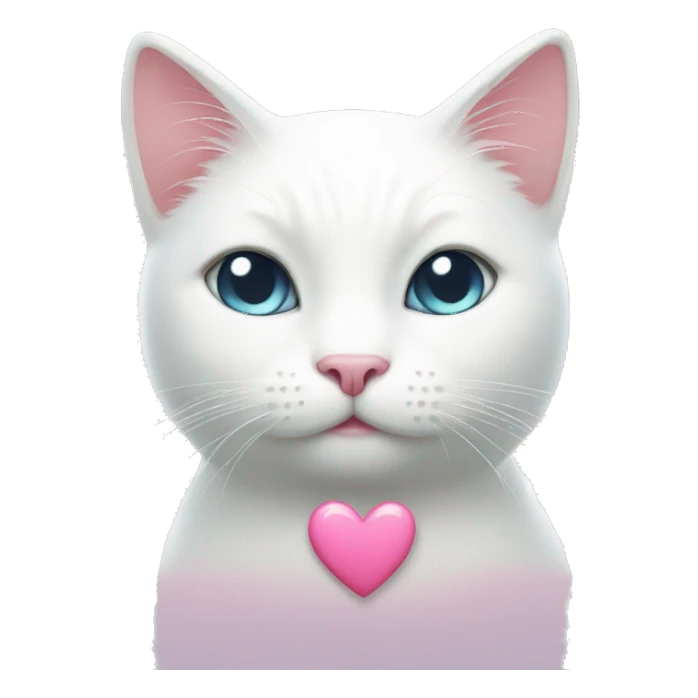 white cat with pink heart  sticker
