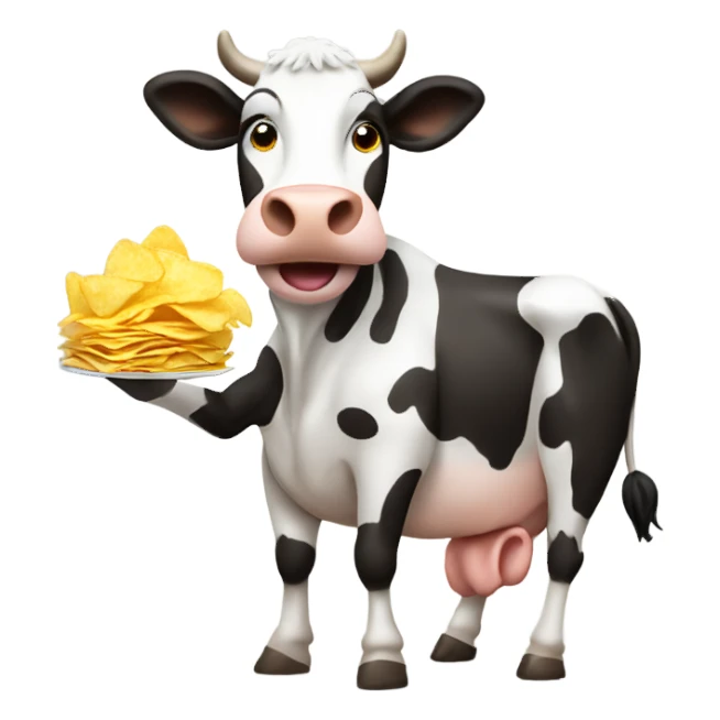 Cow eating potato chips sticker