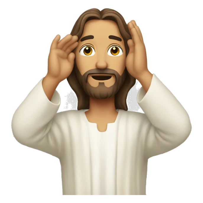 jesus cupping hand over ear sticker