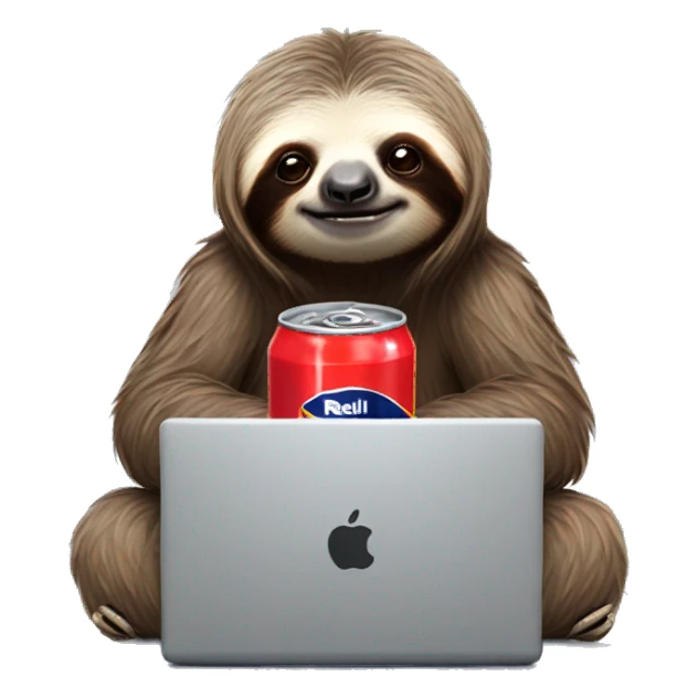 sloth with RedBull can and laptop sticker