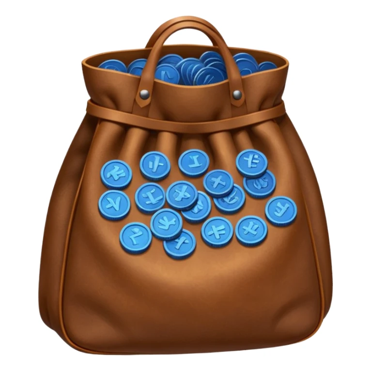blue coins inside a brown leather bag  sticker