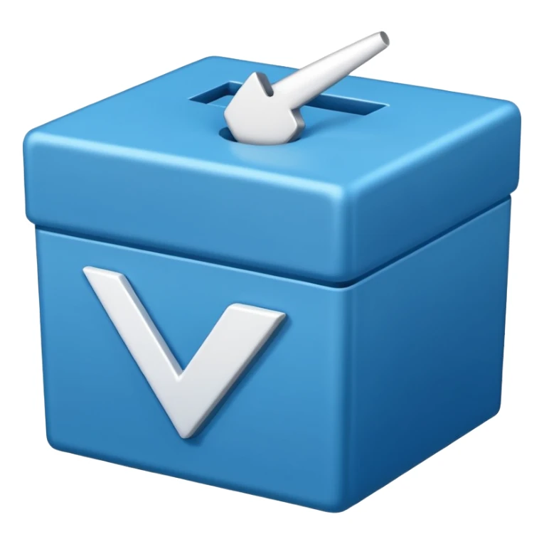 A blue box  and a white tick 2d sticker
