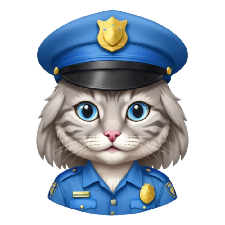 grey long-haired cat police sticker