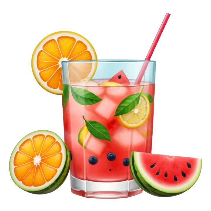 summer cocktail with lemon, watermelon, orange sticker