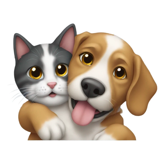 A cat and a dog cuddling  sticker