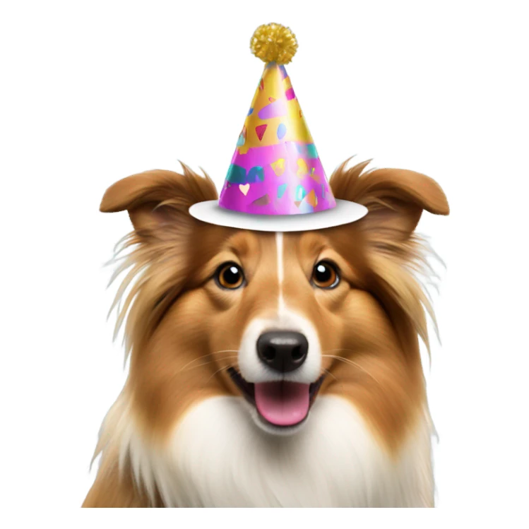 Sable Shetland sheepdog wearing a party hat  sticker