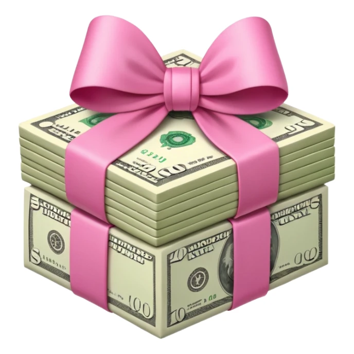 money stack wrapped with pink bow sticker