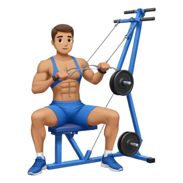 man with blue shorts doing seated cable-rows machine exercise sticker