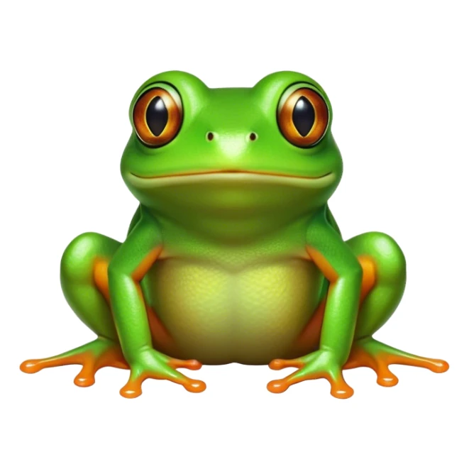 Cinematic Comical Green Tree Frog Portrait Emoji, Head tilted dramatically with an exaggeratedly amused expression, featuring a small, vibrant green body with wide, comically expressive eyes and quirky, textured skin, Simplified yet hilariously expressive features, highly detailed, glowing with a slightly sassy jungle glow, high shine, dramatic yet playful, stylized with an air of cheeky tropical mischief, soft glowing outline, capturing the essence of a meme-worthy green tree frog that looks ready to leap its way into viral fame! sticker