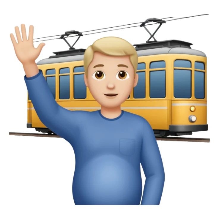 pregnant man waving at a tramway sticker
