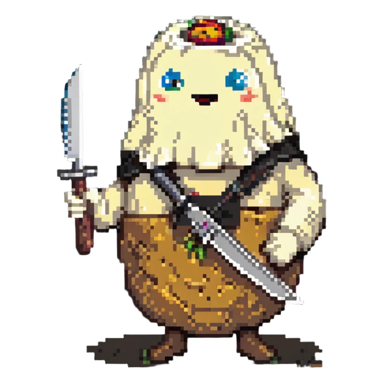 potato ghost holding a knife sticker