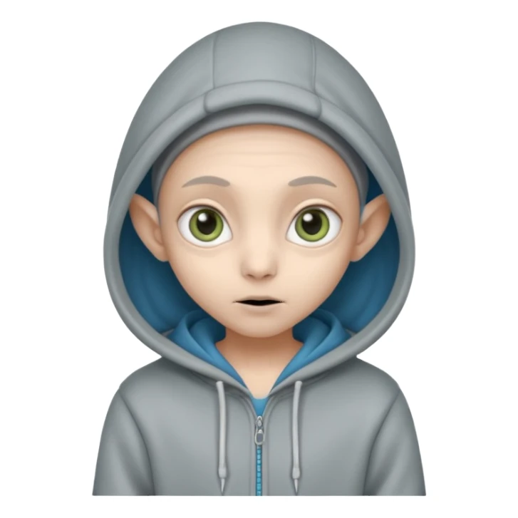 Aliens gray, hoodie, cute big eyes, thin ears, half body sticker