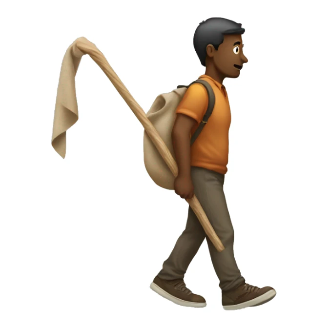 Guy walking with a sack on a stick behind his back sticker