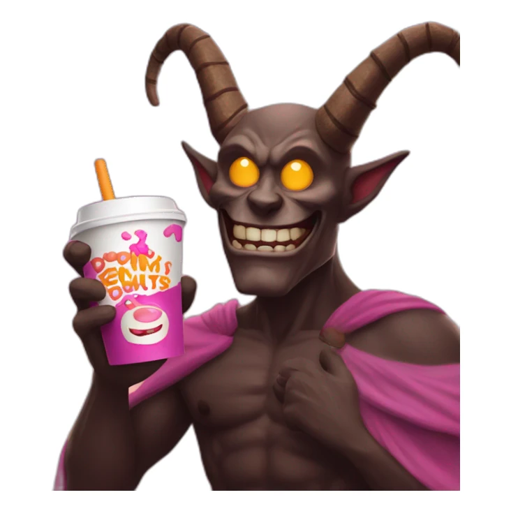 a demon holding a dunkin donuts coffee cup sticker