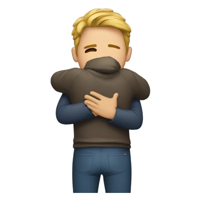 a guy hugs the A sticker