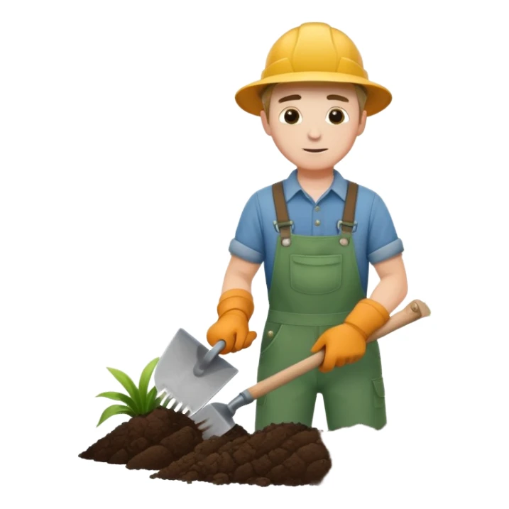 diligent young white male gardener digging soil sticker