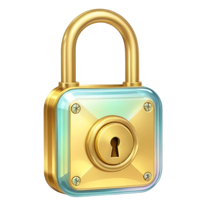 Holographic and glassmorphic golden lock sticker