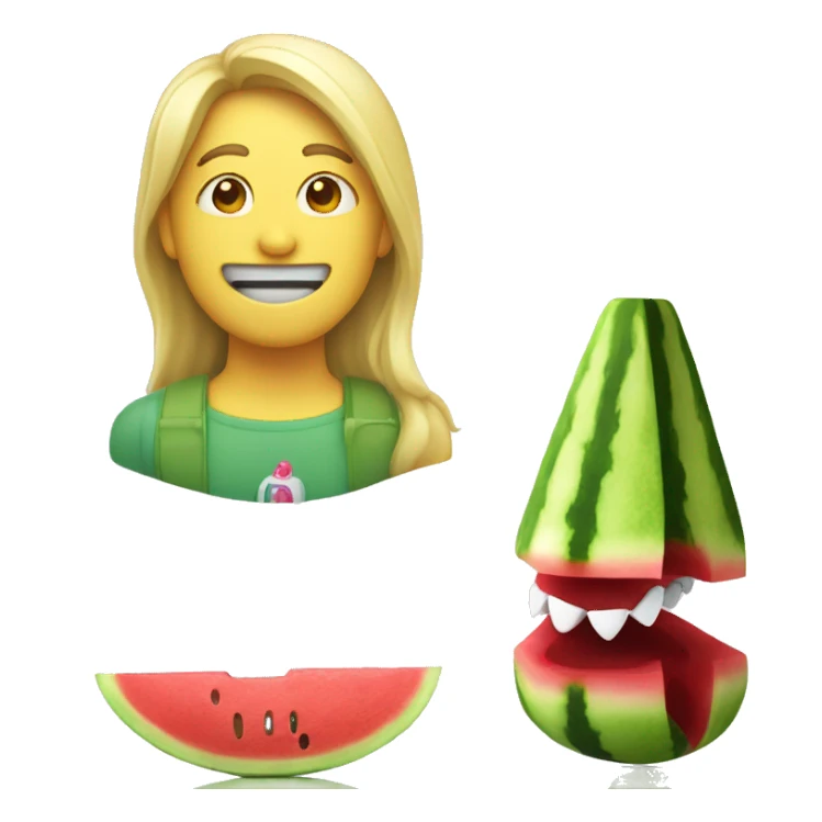 A light colored multipu and a watermelon toy in the teeth sticker