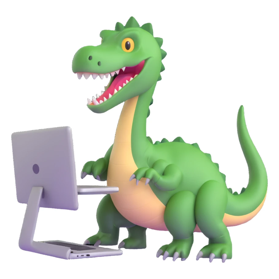 dinosaur using a computer sticker