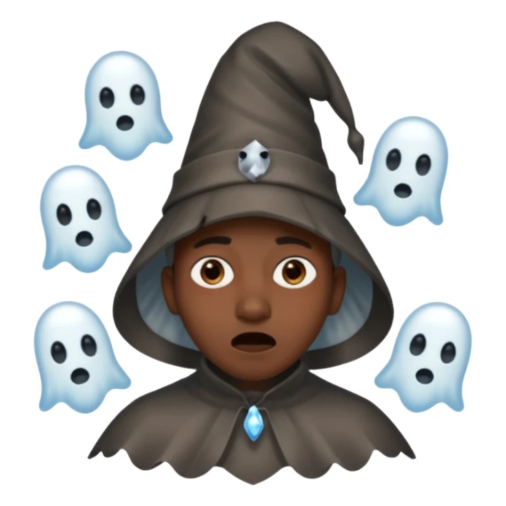 4 ghosts with pointy hats scaring a black person sticker
