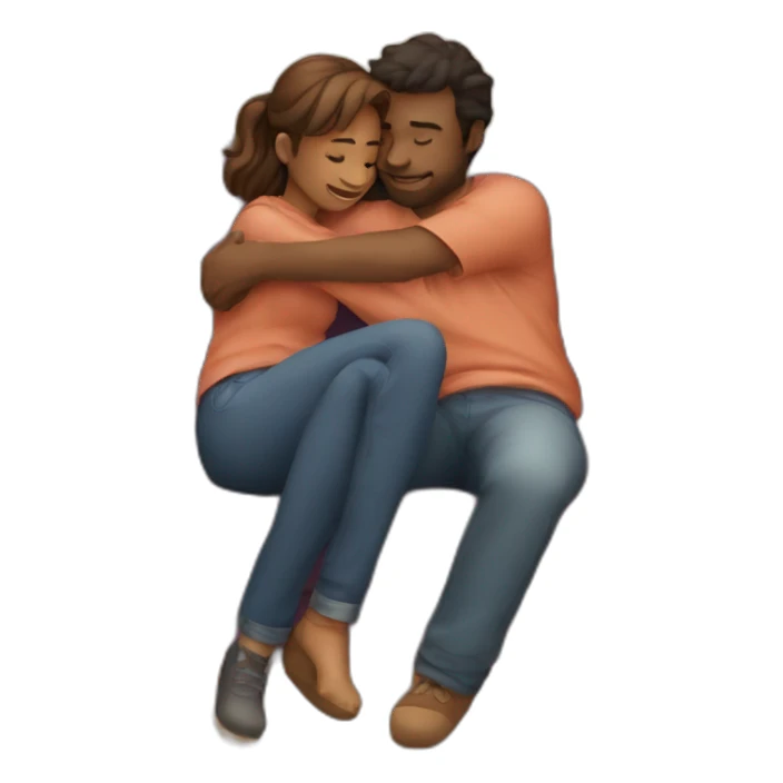 Couple hug couch with cat sticker