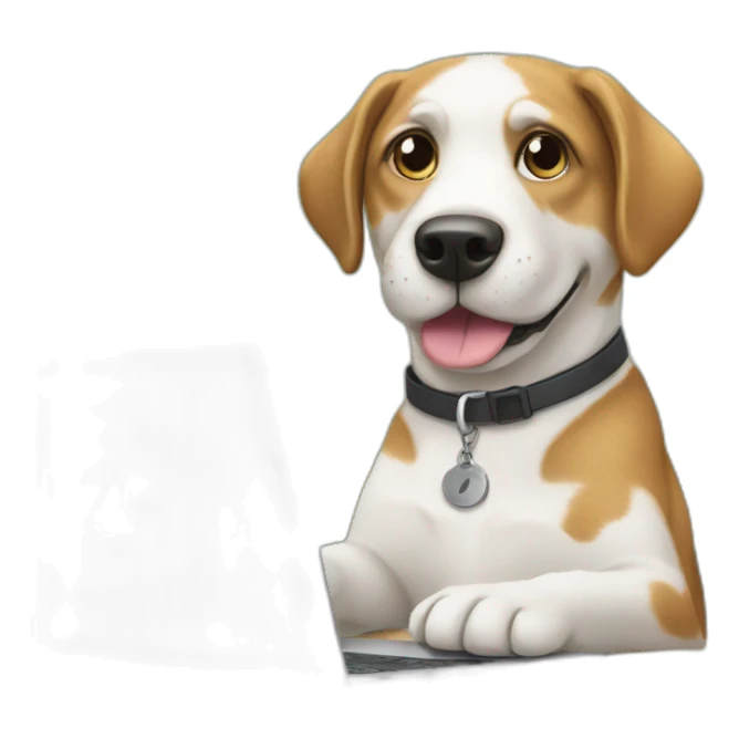 dog work use laptop at desk sticker