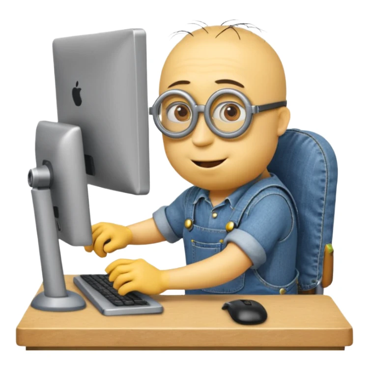 minion with desktop computer works deeply sticker
