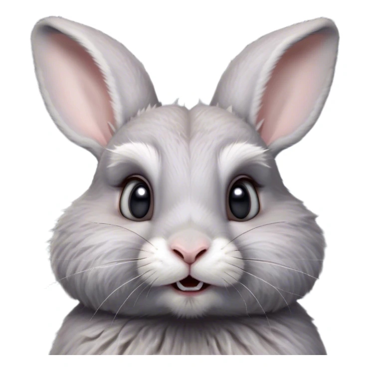 Cinematic Comical Grey Rabbit Portrait Emoji, Head tilted dramatically with an exaggeratedly amused expression, featuring a striking grey fur with subtle textures, wide, expressive grey eyes filled with playful disbelief, Simplified yet hilariously expressive features, highly detailed, glowing with a slightly sassy glow, high shine, dramatic yet playful, stylized with an air of cheeky mischief, bright and endearing, soft glowing outline, capturing the essence of a spirited and over-the-top bunny, so meme-worthy it feels like it could side-eye its way into internet fame instantly! sticker