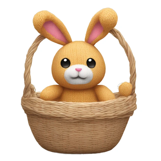 cute plush knitted bunny toy sitting in the basket sticker