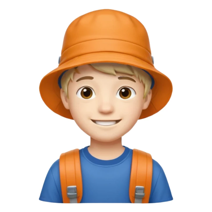 a young student boy with the backpack with bucket hat sticker