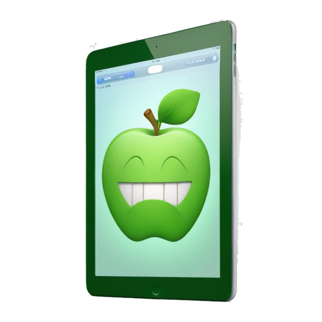 ipad with green case and white apple logo facing screen down sticker