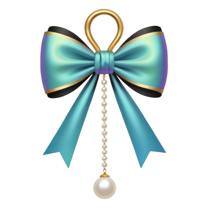 Black bow with golden outer line and hanging pearl  sticker