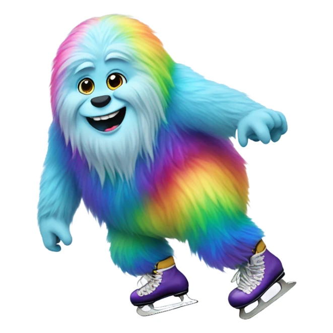 fat rainbow yeti ice skating  sticker
