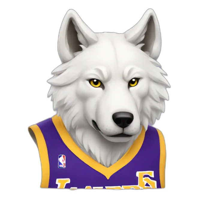 white wolf wearing yellow lakers jersey sticker