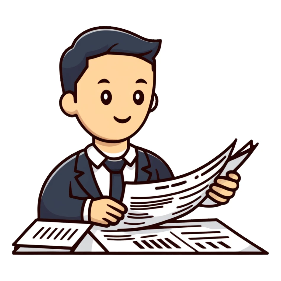 Manager employer reviewing documents with employees sticker