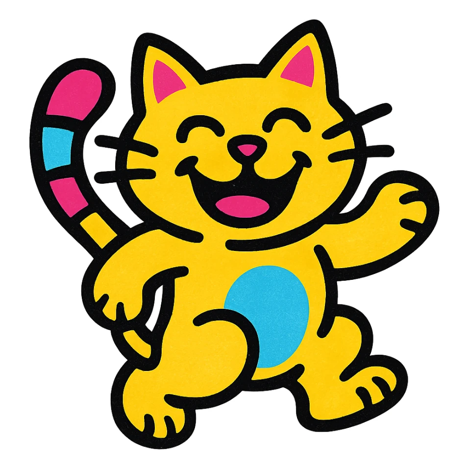 playful cat with a big smile sticker
