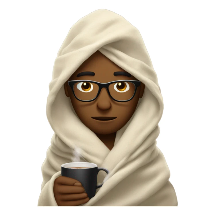 Guy in glasses inside a blanket sipping coffee eyes closed sticker