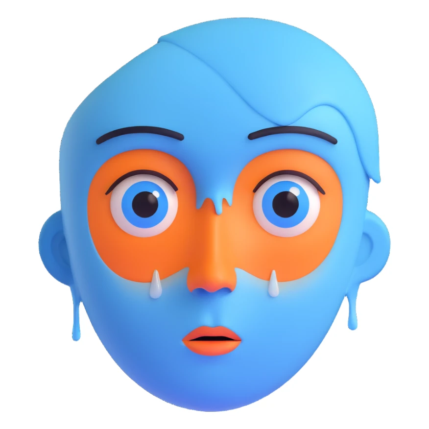 sad face, blue color tint, single tear sticker