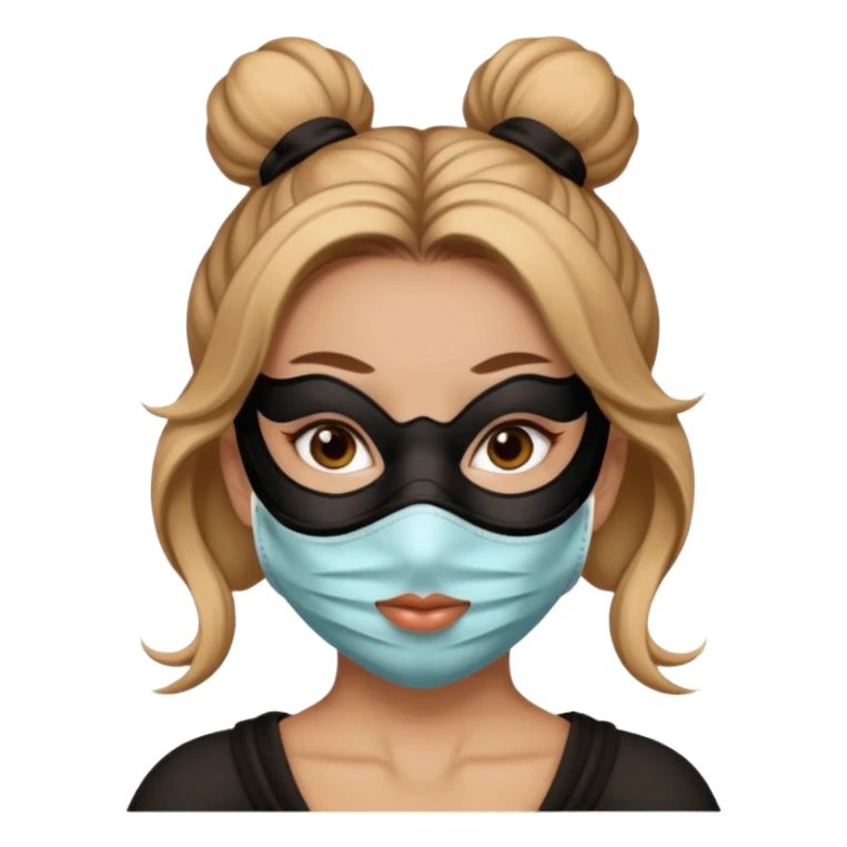 bun haired woman with mask sticker